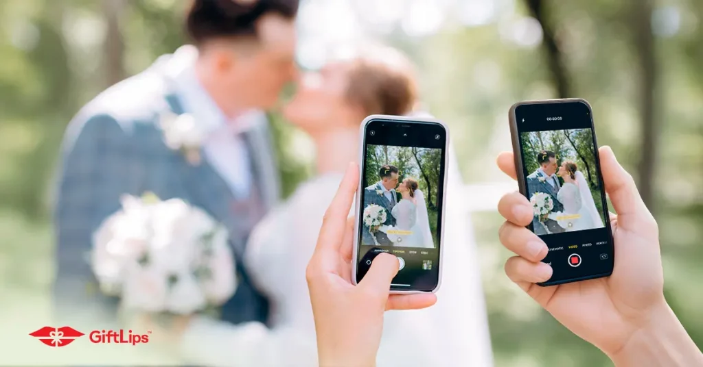 Guests taking videos at wedding