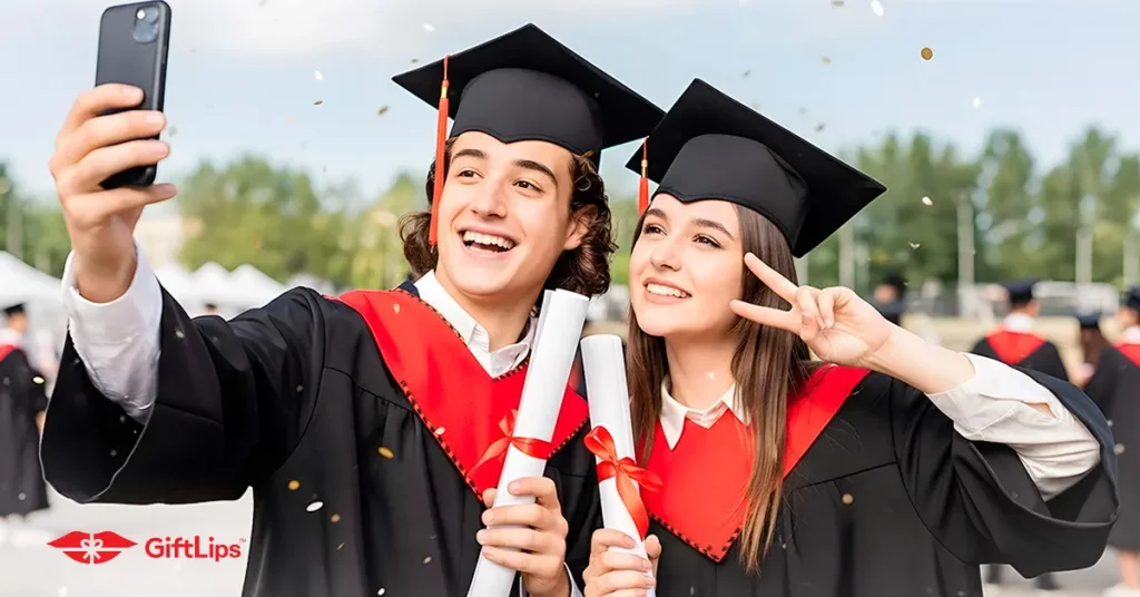 Graduates taking a video selfie