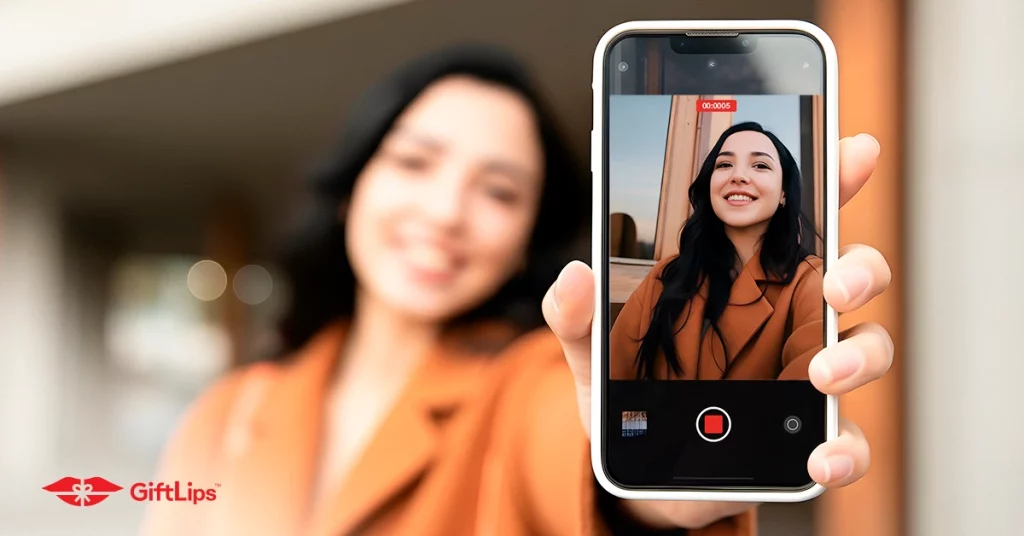Woman taking video selfie