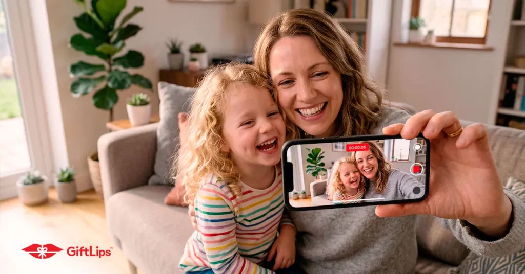 Mom and daughter recording video
