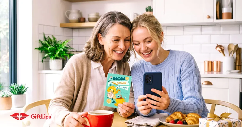 Mom and daughter watching video